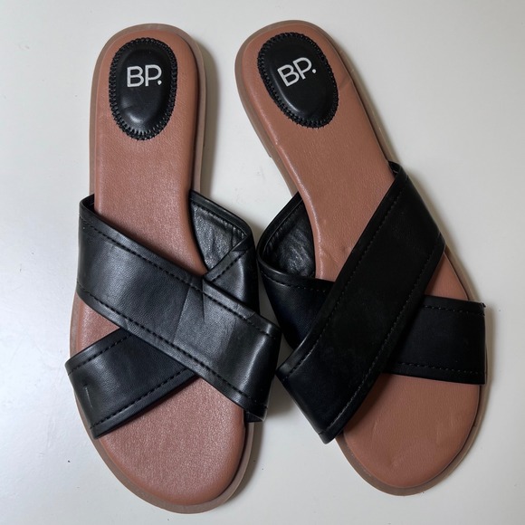 BP. Shoes - BP Winnie-PU Black Crisscross Slide Sandals Womens 9.5 Flat Slip On Shoes